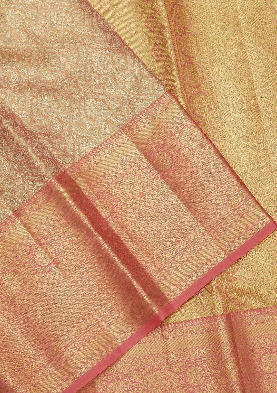 Peach Zariwork Pure Silk Saree-Koskii