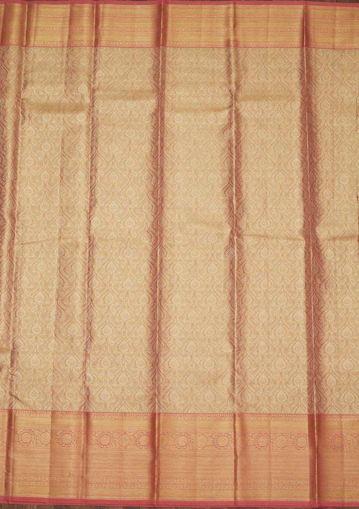 Peach Zariwork Pure Silk Saree-Koskii