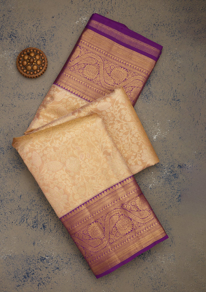 Peach Zariwork Pure Silk Saree-Koskii