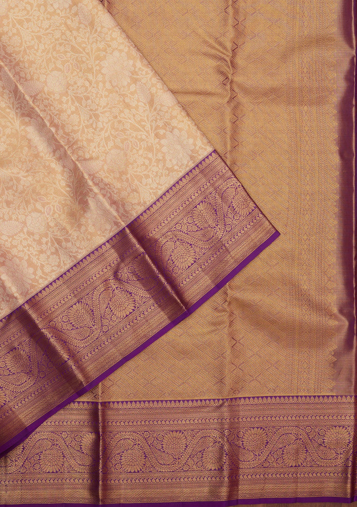 Peach Zariwork Pure Silk Saree-Koskii