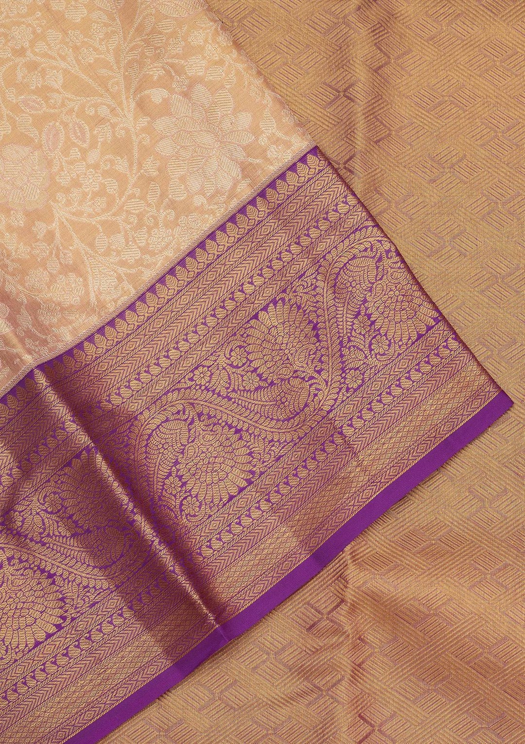 Peach Zariwork Pure Silk Saree-Koskii