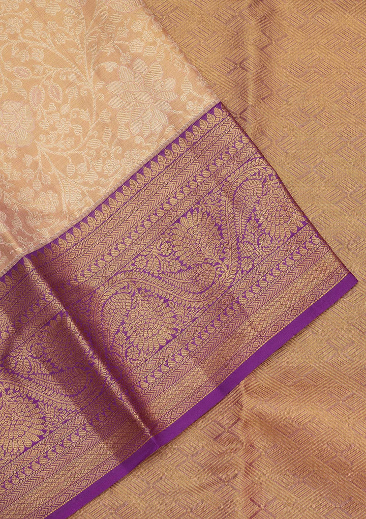Peach Zariwork Pure Silk Saree-Koskii