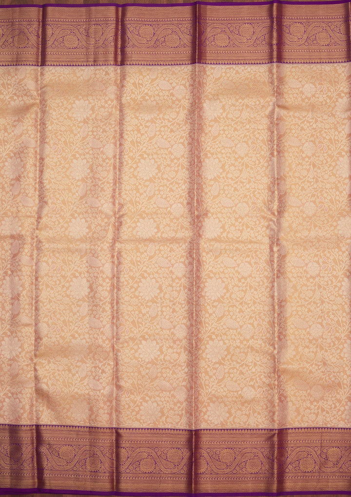 Peach Zariwork Pure Silk Saree-Koskii