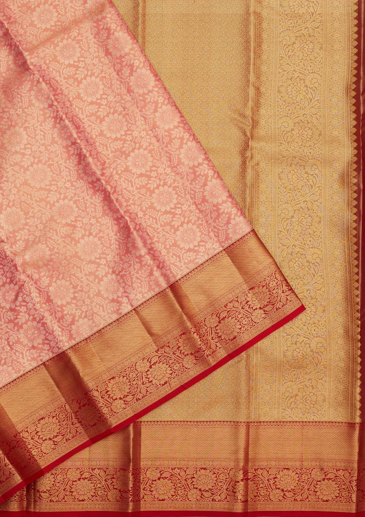 Peach Zariwork Pure Silk Saree-Koskii