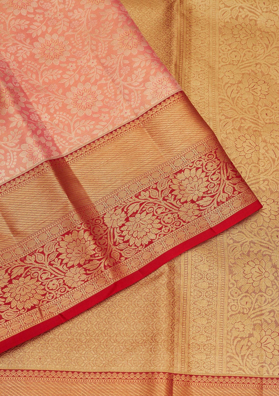 Peach Zariwork Pure Silk Saree-Koskii