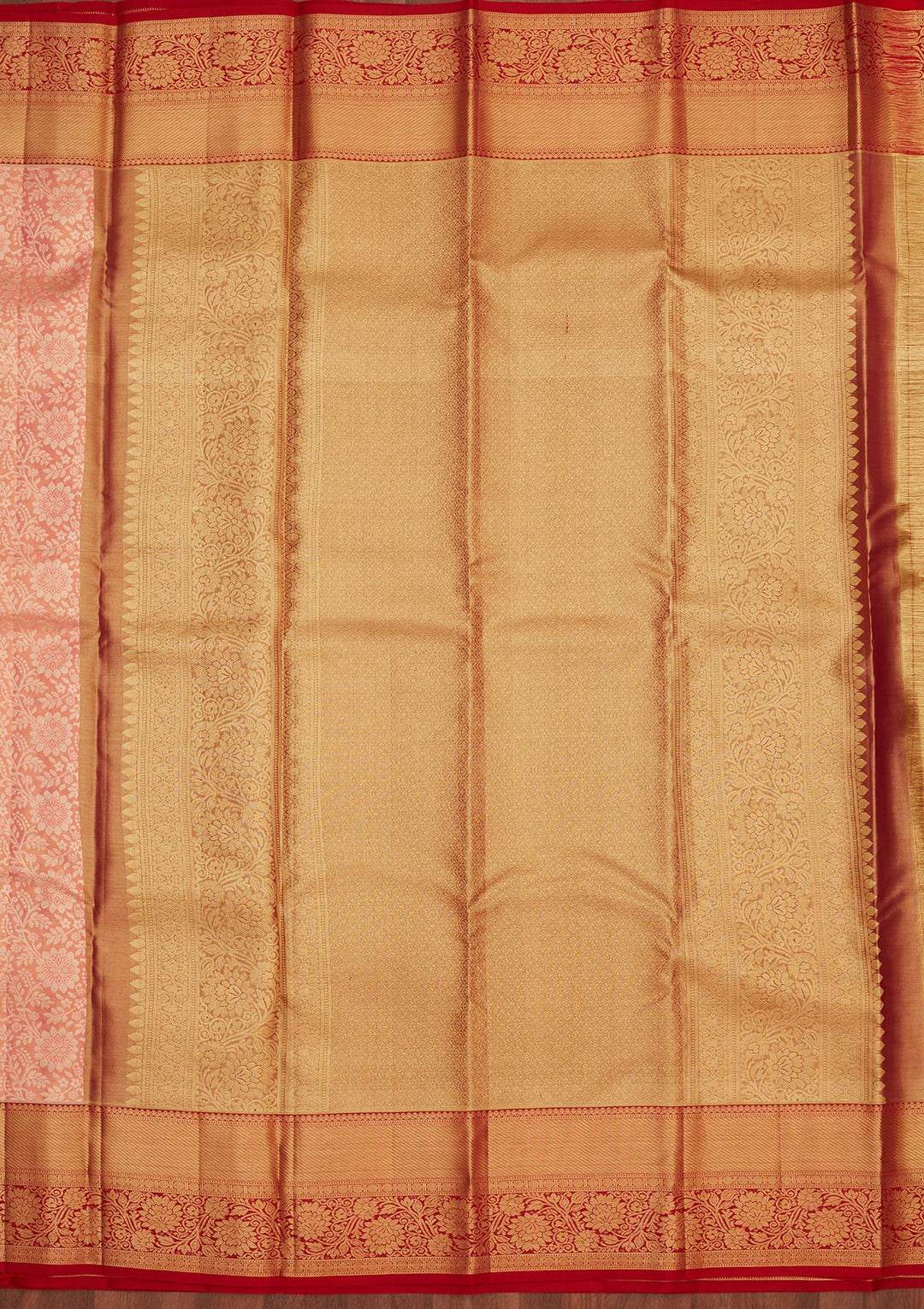 Peach Zariwork Pure Silk Saree-Koskii