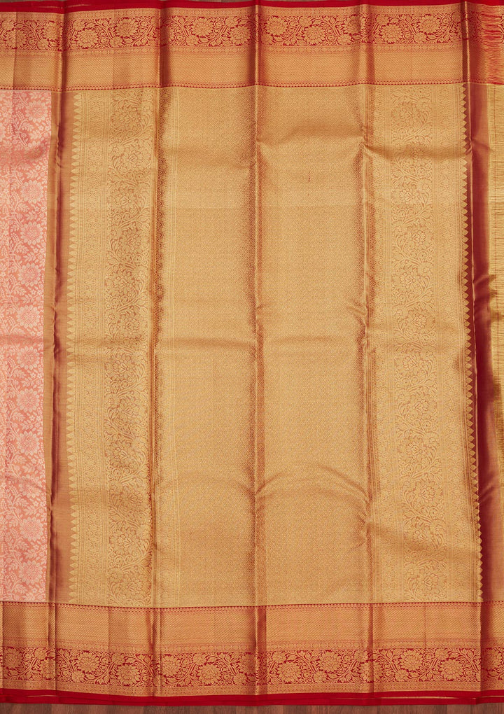 Peach Zariwork Pure Silk Saree-Koskii