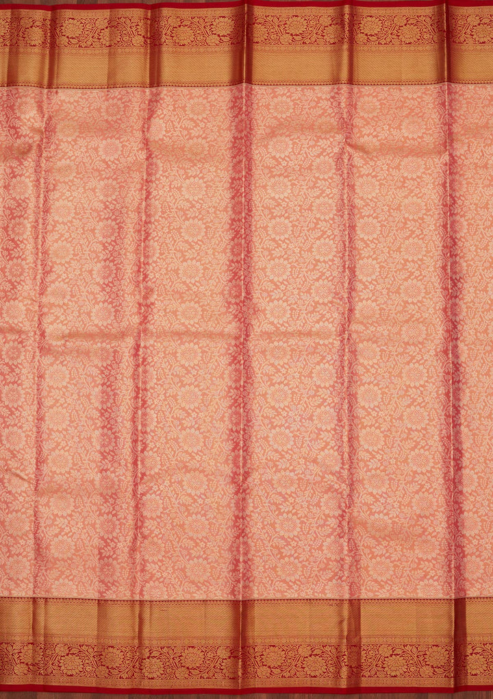 Peach Zariwork Pure Silk Saree-Koskii