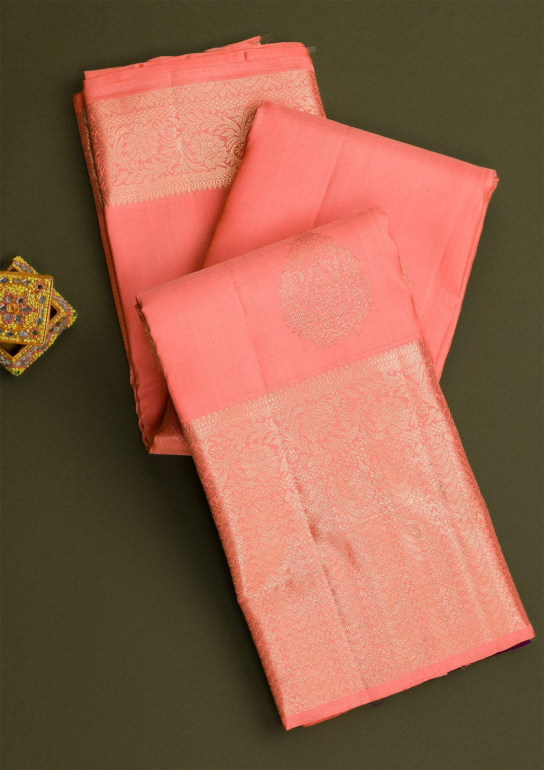 Peach Gold Zariwork Pure Silk Saree - Koskii