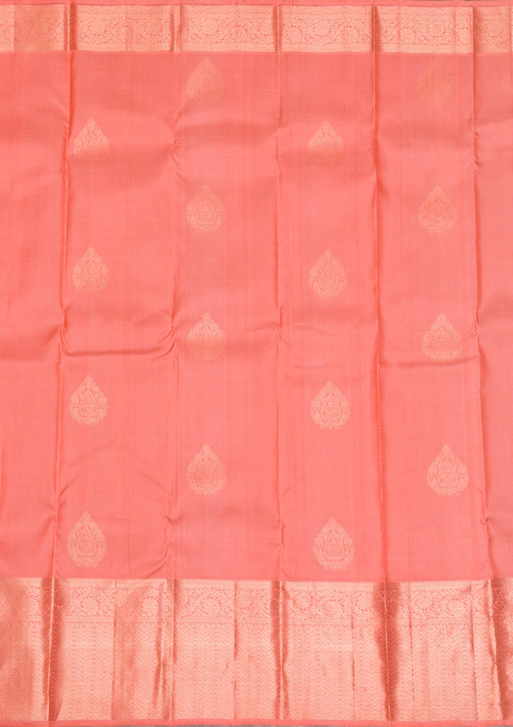 Peach Gold Zariwork Pure Silk Saree - Koskii