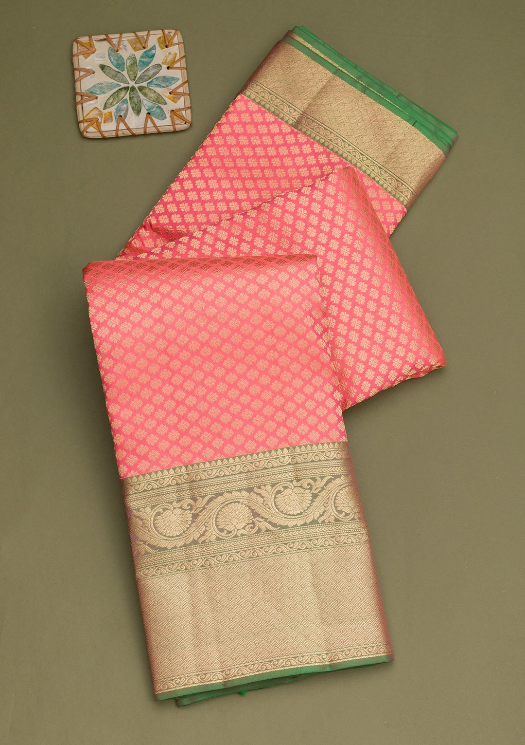 Peach Zariwork Pure Silk Saree-Koskii