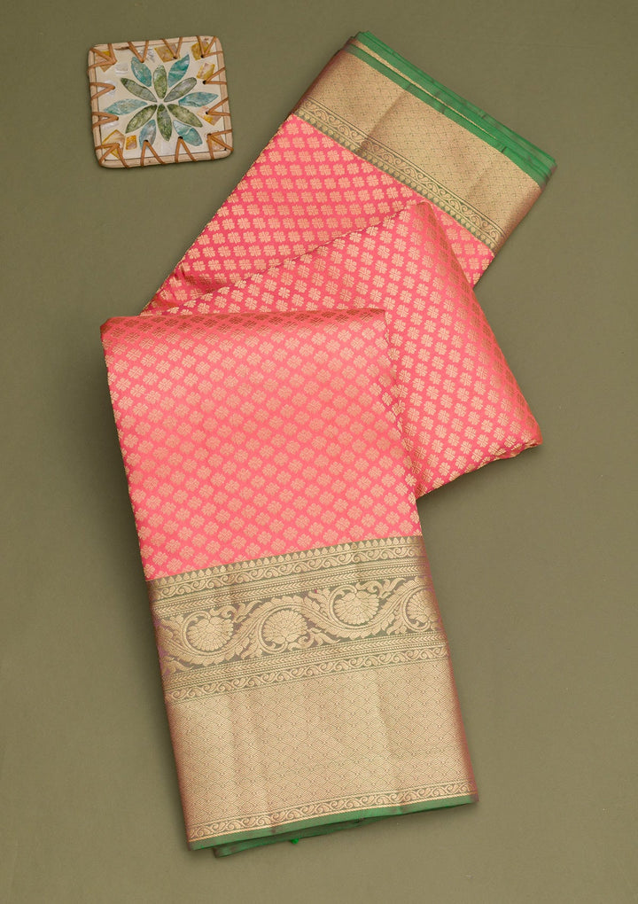 Peach Zariwork Pure Silk Saree-Koskii