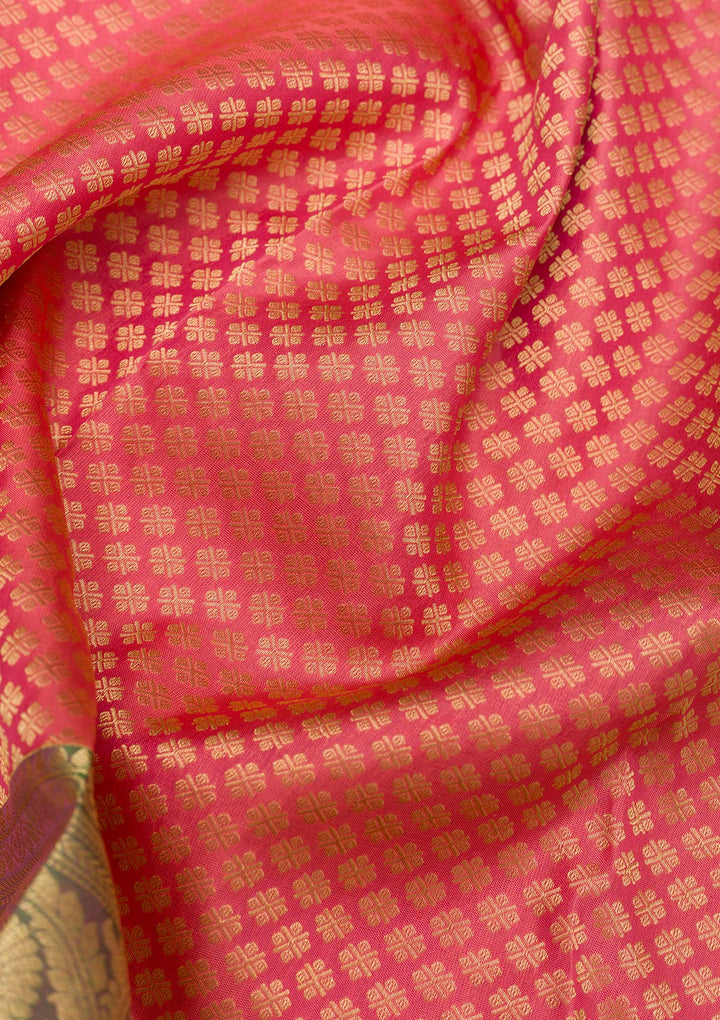 Peach Zariwork Pure Silk Saree-Koskii
