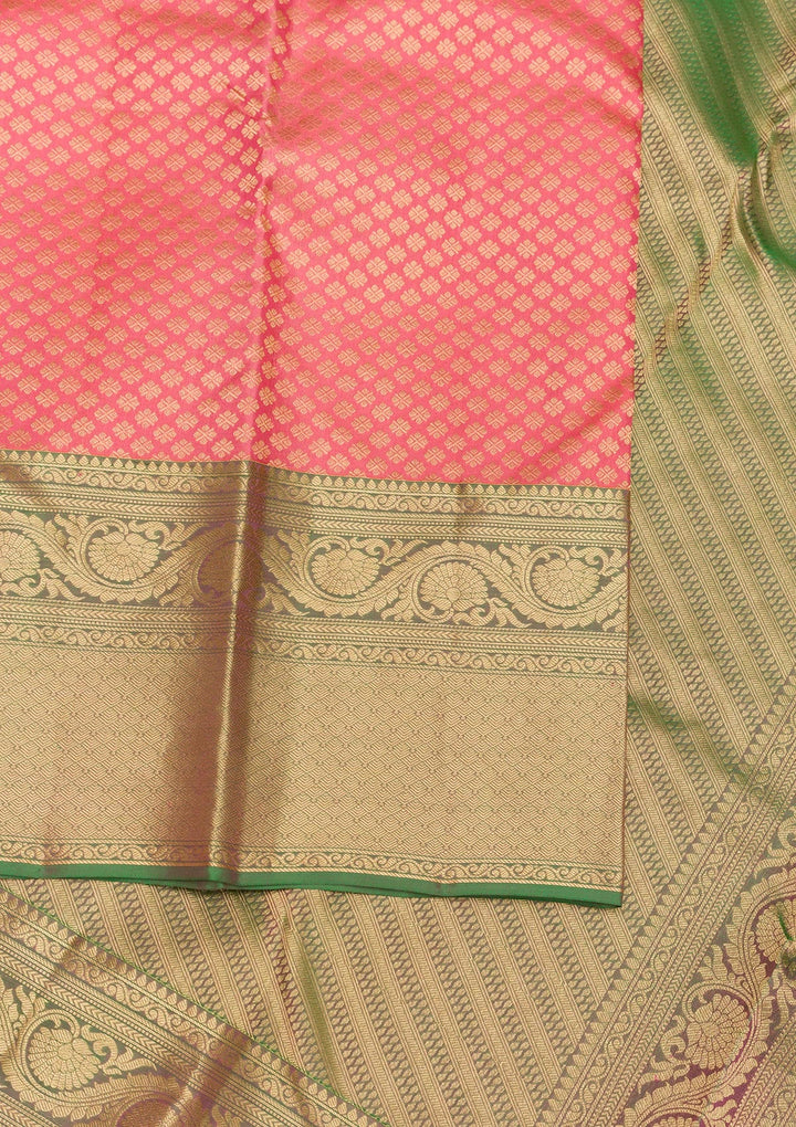 Peach Zariwork Pure Silk Saree-Koskii