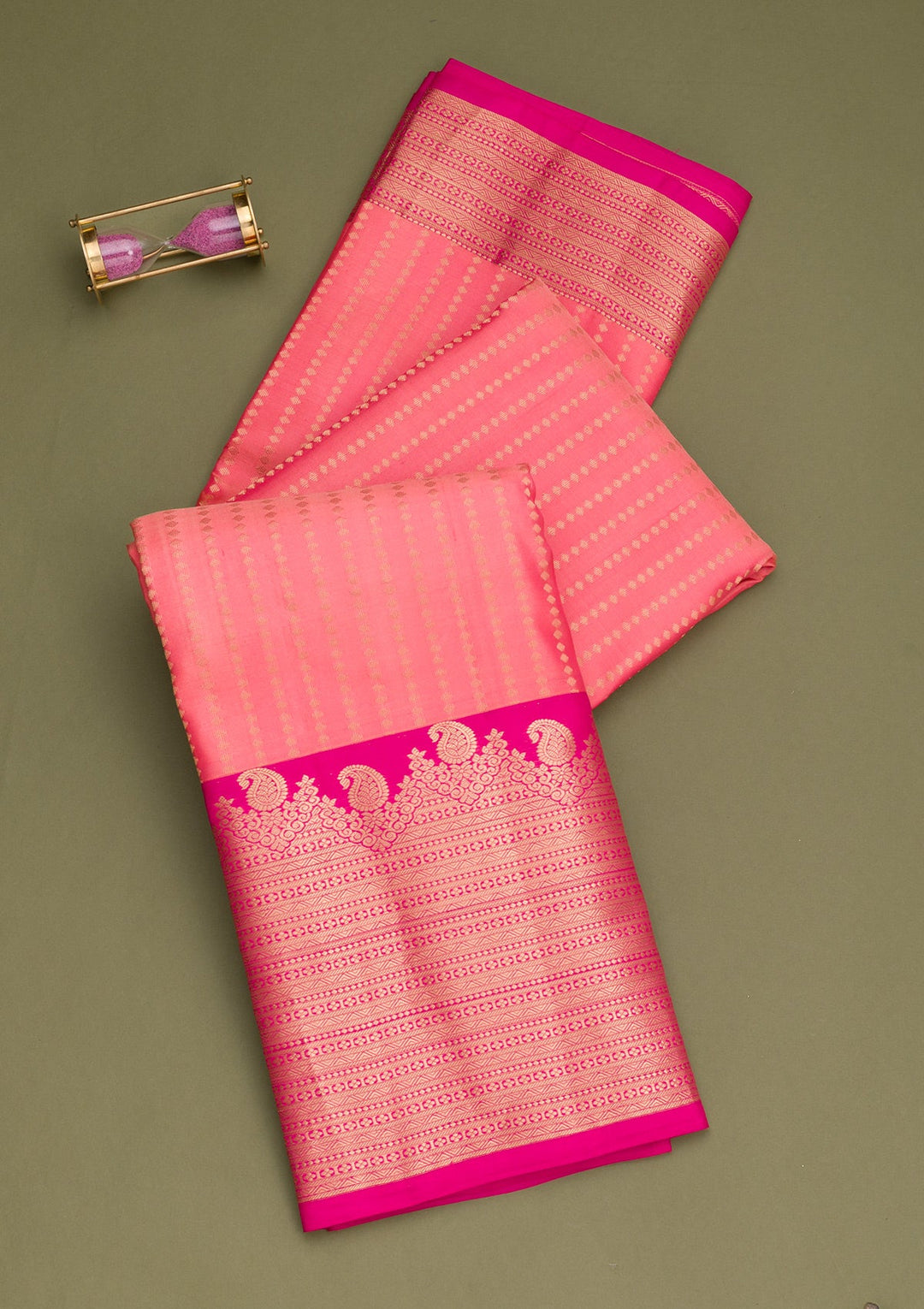 Peach Zariwork Pure Silk Saree-Koskii