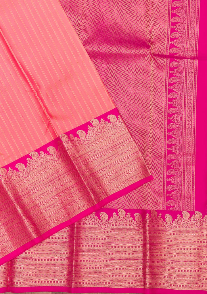 Peach Zariwork Pure Silk Saree-Koskii