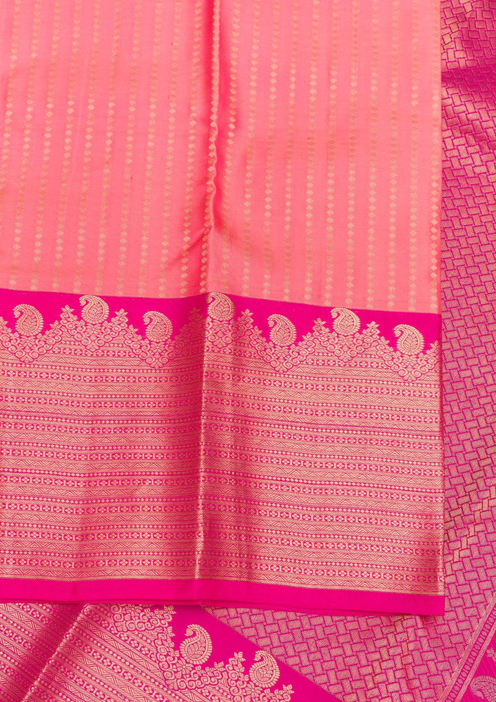 Peach Zariwork Pure Silk Saree-Koskii