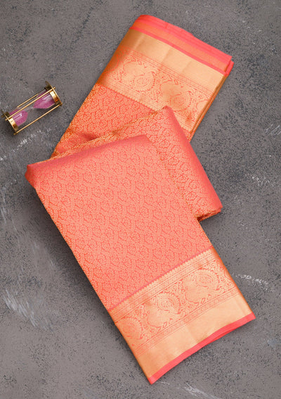 Peach Zariwork Pure Silk Saree-Koskii