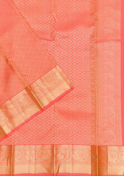 Peach Zariwork Pure Silk Saree-Koskii