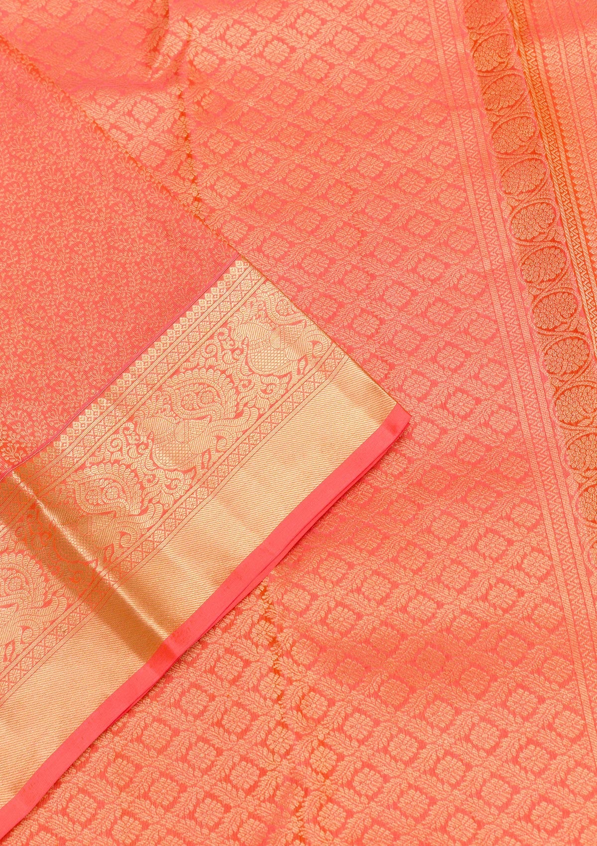 Peach Zariwork Pure Silk Saree-Koskii