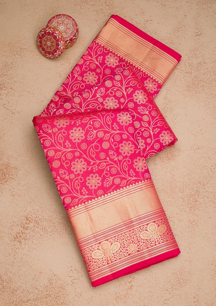 Peach Zariwork Pure Silk Saree-Koskii
