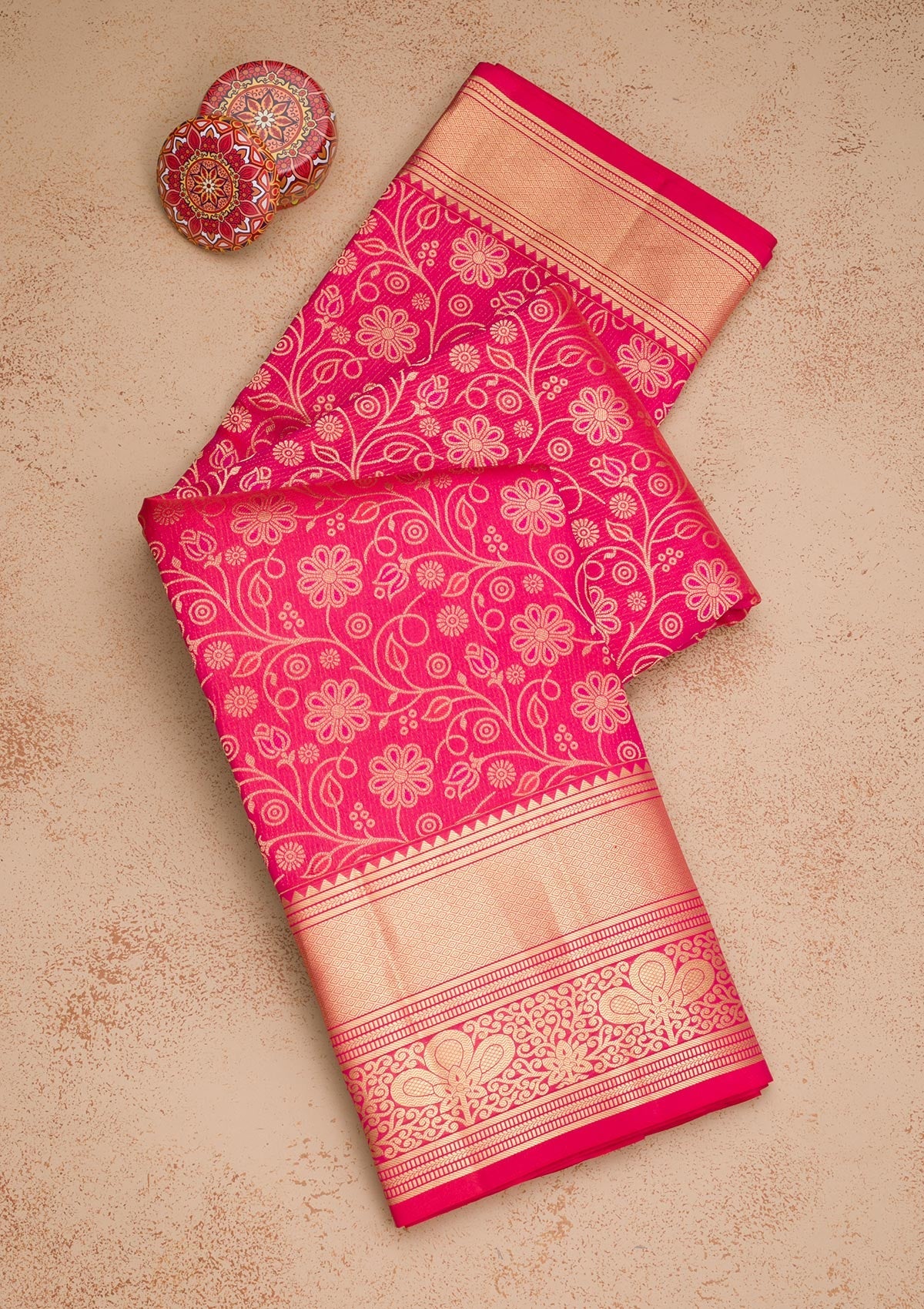 Rani Pink Zariwork Pure Silk Saree-Koskii