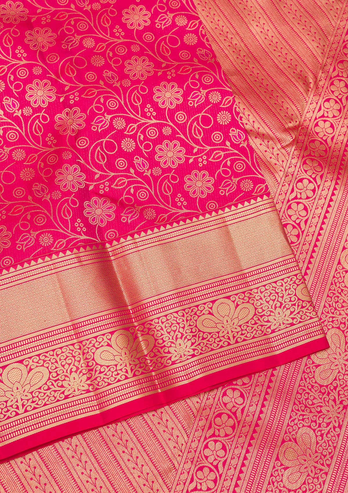 Rani Pink Zariwork Pure Silk Saree-Koskii