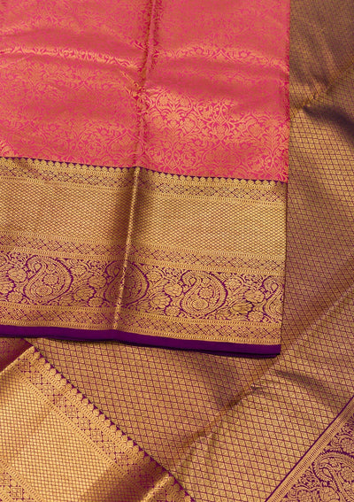 Peach Zariwork Pure Silk Saree-Koskii