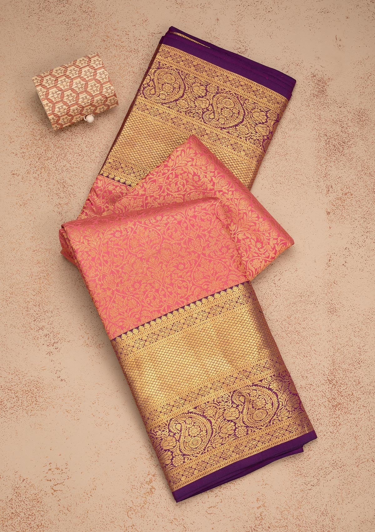 Peach Zariwork Pure Silk Saree-Koskii