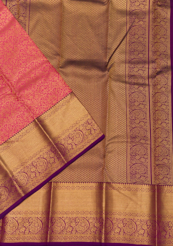 Peach Zariwork Pure Silk Saree-Koskii