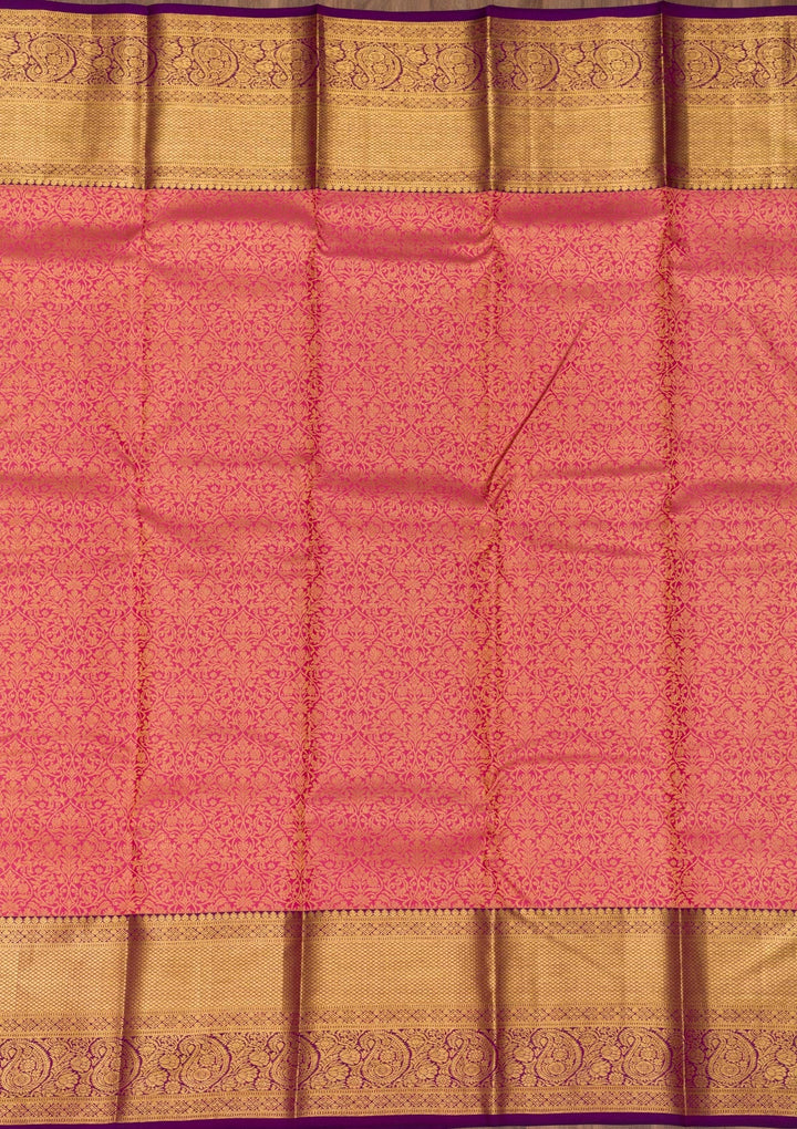 Peach Zariwork Pure Silk Saree-Koskii