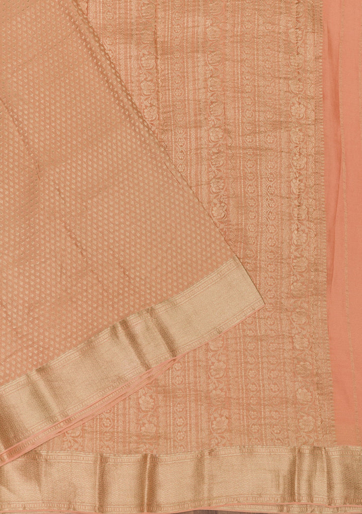 Peach Zariwork Pure Silk Saree-Koskii
