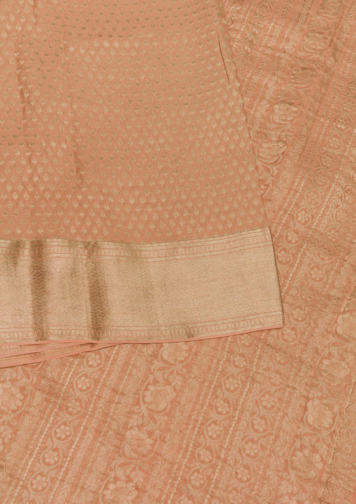 Peach Zariwork Pure Silk Saree-Koskii