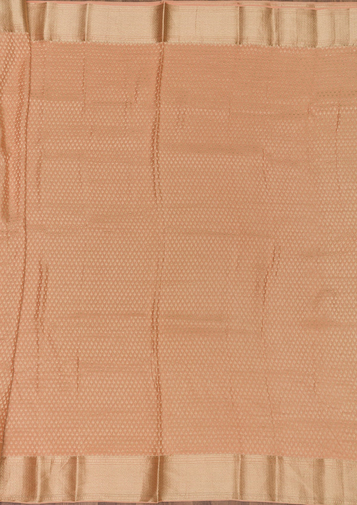 Peach Zariwork Pure Silk Saree-Koskii