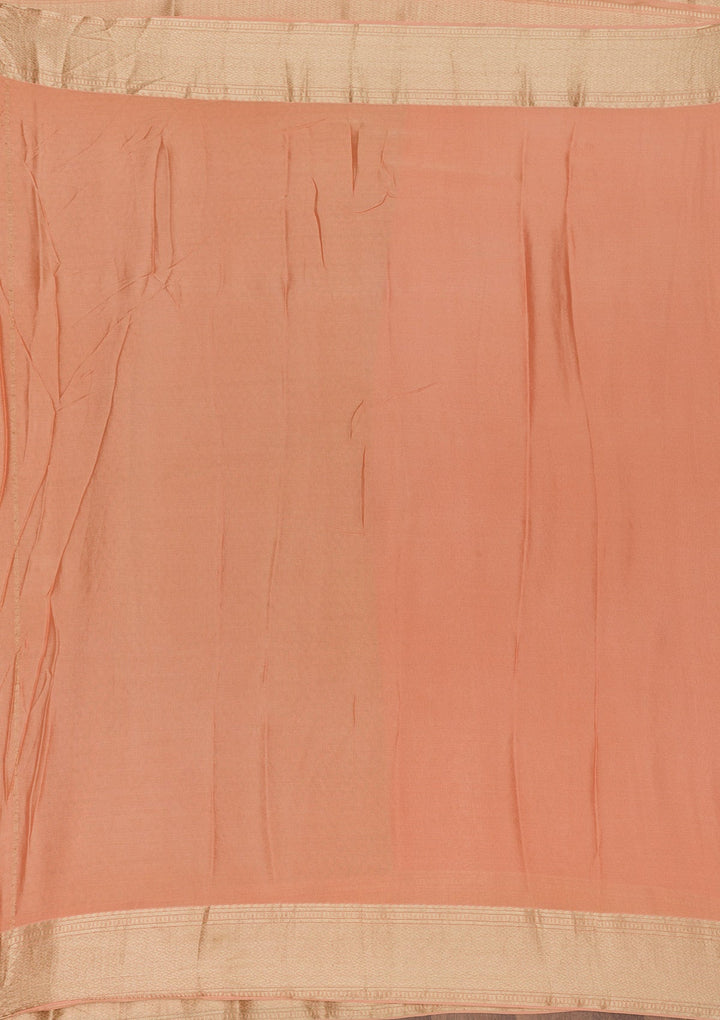 Peach Zariwork Pure Silk Saree-Koskii