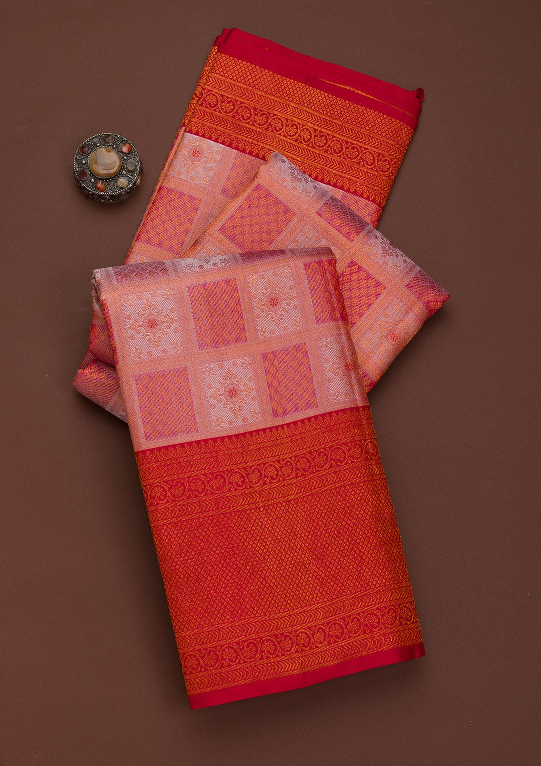 Peach Zariwork Pure Silk Saree-Koskii