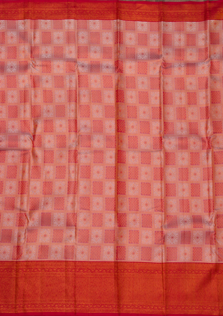 Peach Zariwork Pure Silk Saree-Koskii