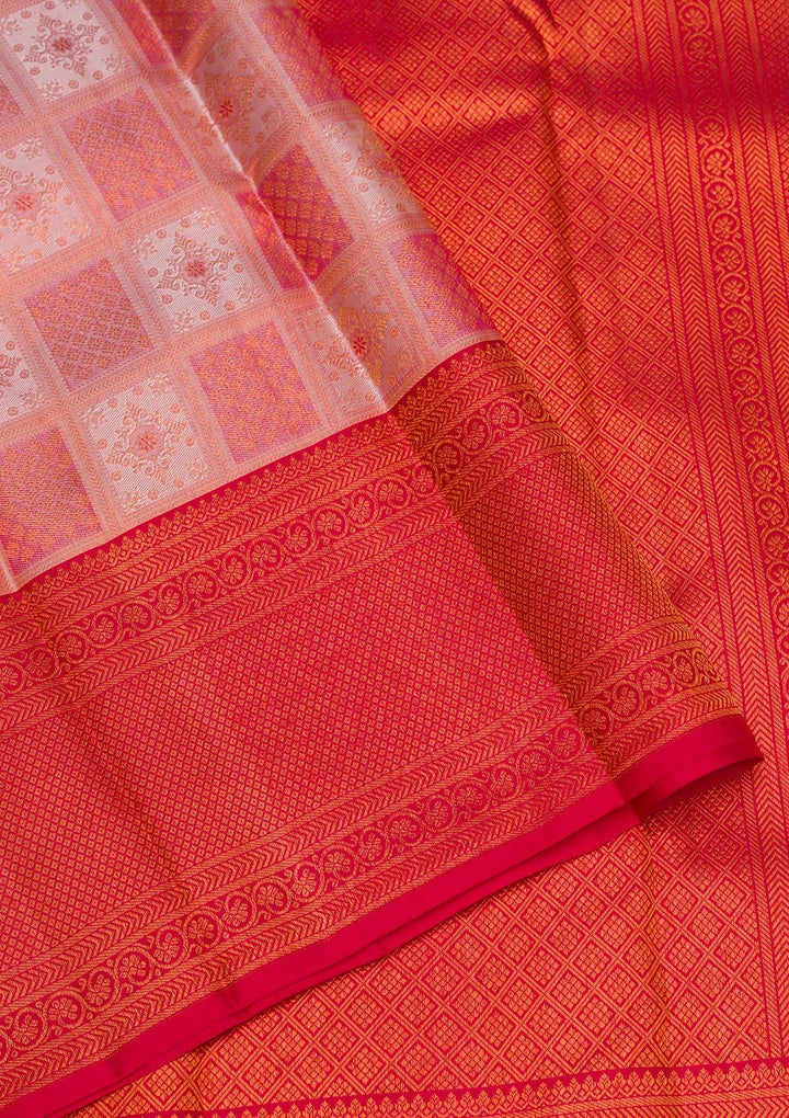 Peach Zariwork Pure Silk Saree-Koskii