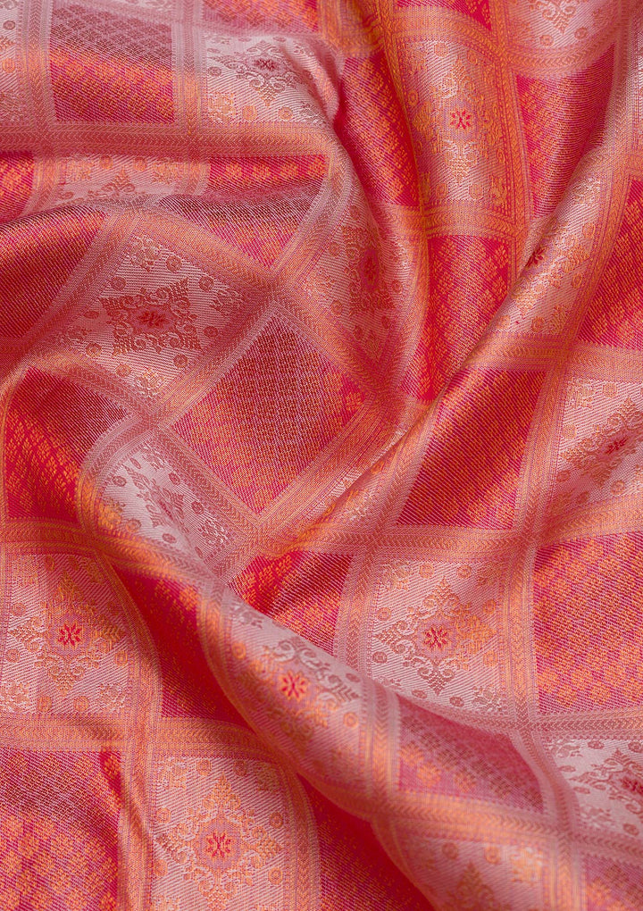 Peach Zariwork Pure Silk Saree-Koskii