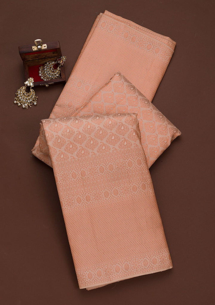 Peach Zariwork Pure Silk Saree-Koskii