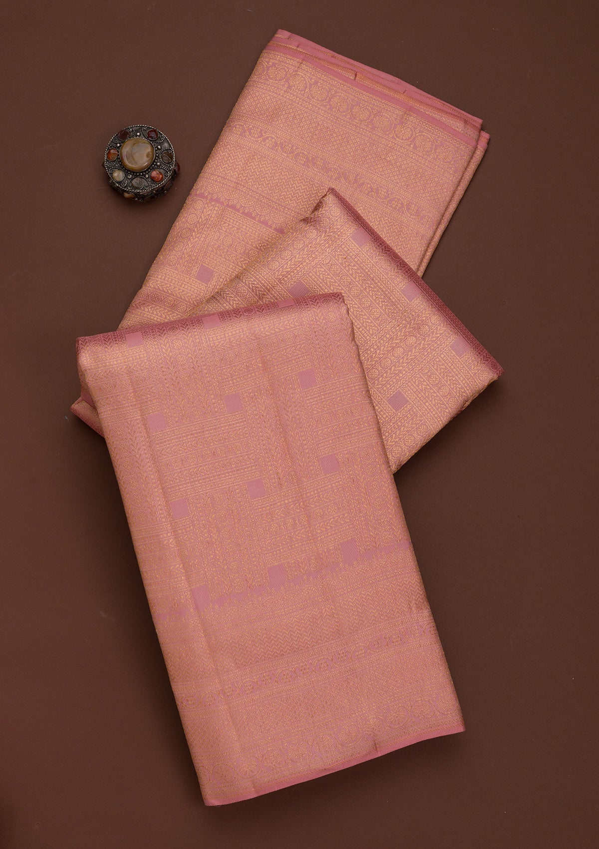 Peach Zariwork Pure Silk Saree-Koskii