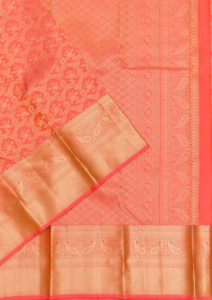Peach Zariwork Pure Silk Saree-Koskii