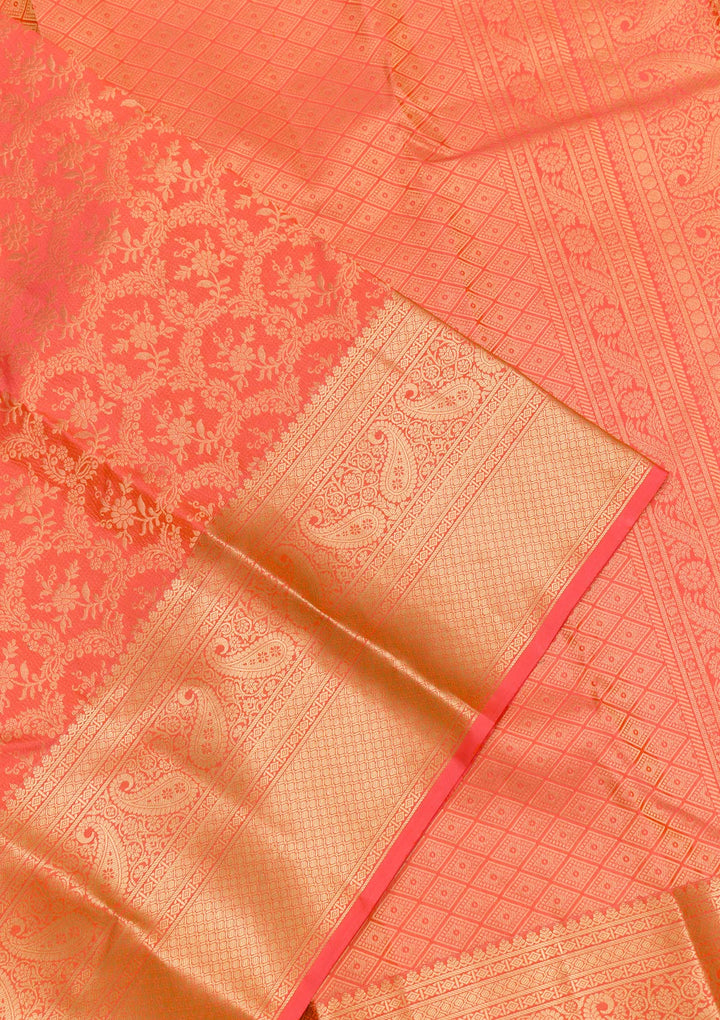 Peach Zariwork Pure Silk Saree-Koskii