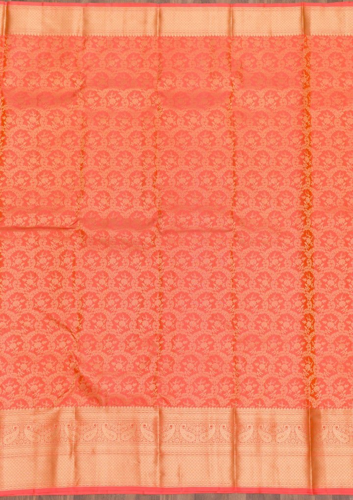 Peach Zariwork Pure Silk Saree-Koskii