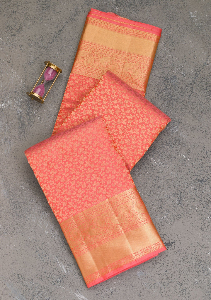 Peach Zariwork Pure Silk Saree-Koskii