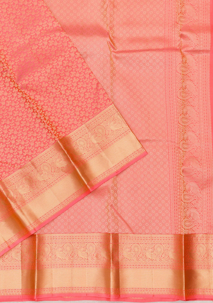 Peach Zariwork Pure Silk Saree-Koskii