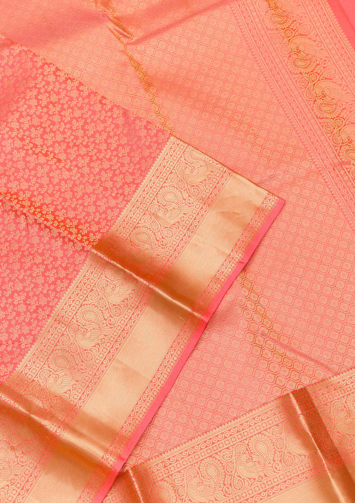 Peach Zariwork Pure Silk Saree-Koskii