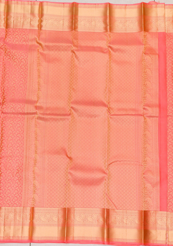 Peach Zariwork Pure Silk Saree-Koskii
