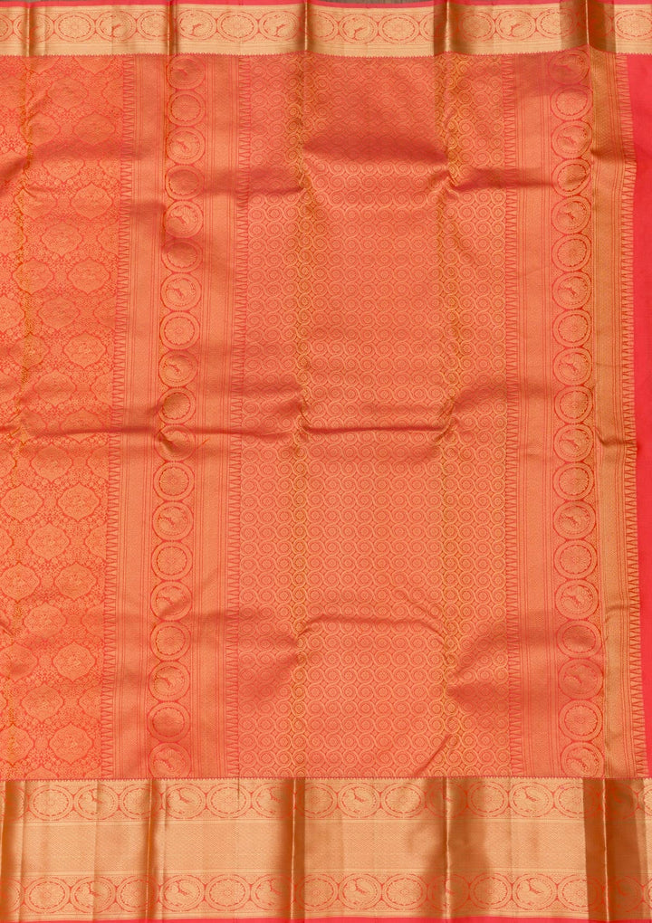 Peach Zariwork Pure Silk Saree-Koskii