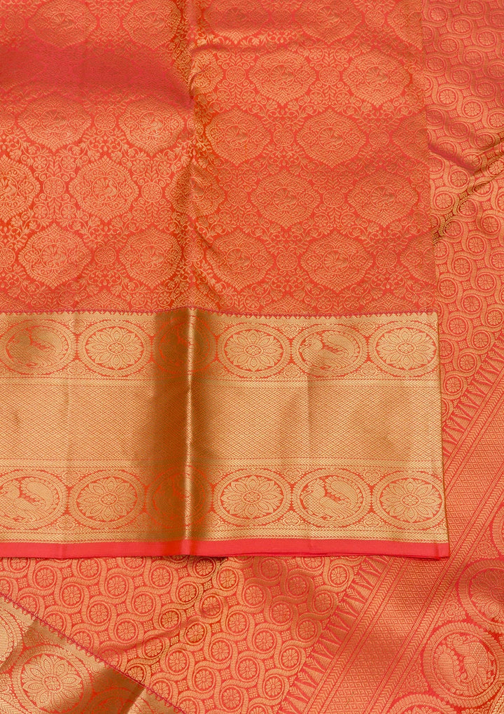 Peach Zariwork Pure Silk Saree-Koskii
